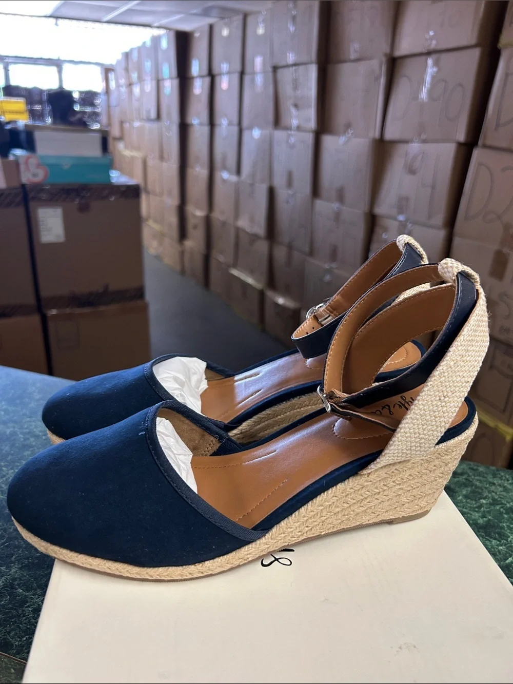 Style & Co. Navy Espadrille Wedges with Ankle Buckle